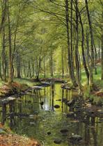 A Spring Day at a Stream in the Forest at Moesgaard near Aarhus