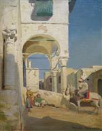 Street scene from Cairo with persons and a donkey