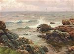 Waves breaking on the rocky coast of Bornholm