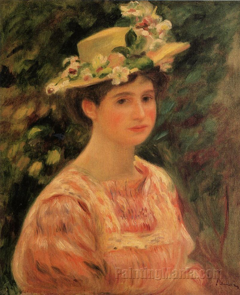Young Woman Wearing a Hat with Wild Roses