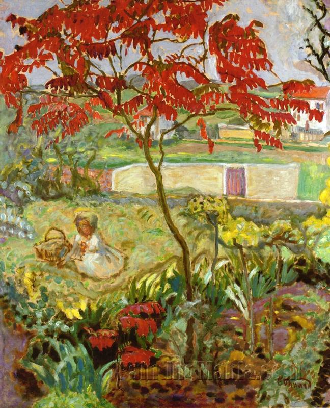 Garden with Red Tree