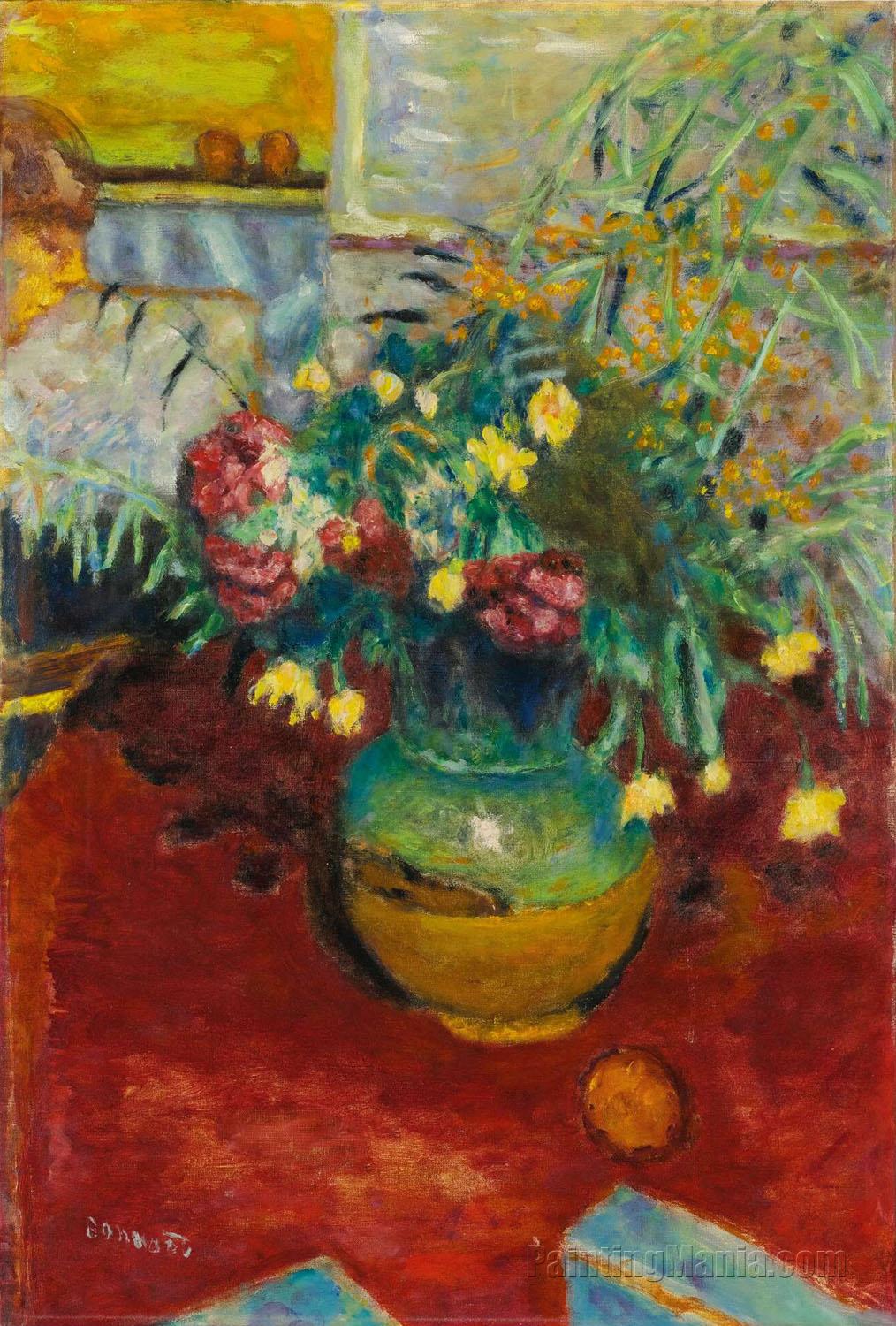 Vase of Flowers with Figure