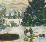 Snow Ball, Children and Dog in the Garden at Grand-lemps