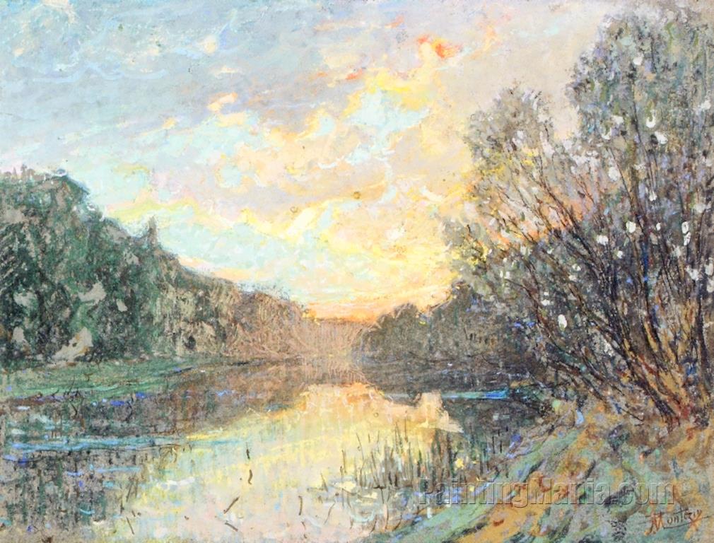Banks of a River at Sunset