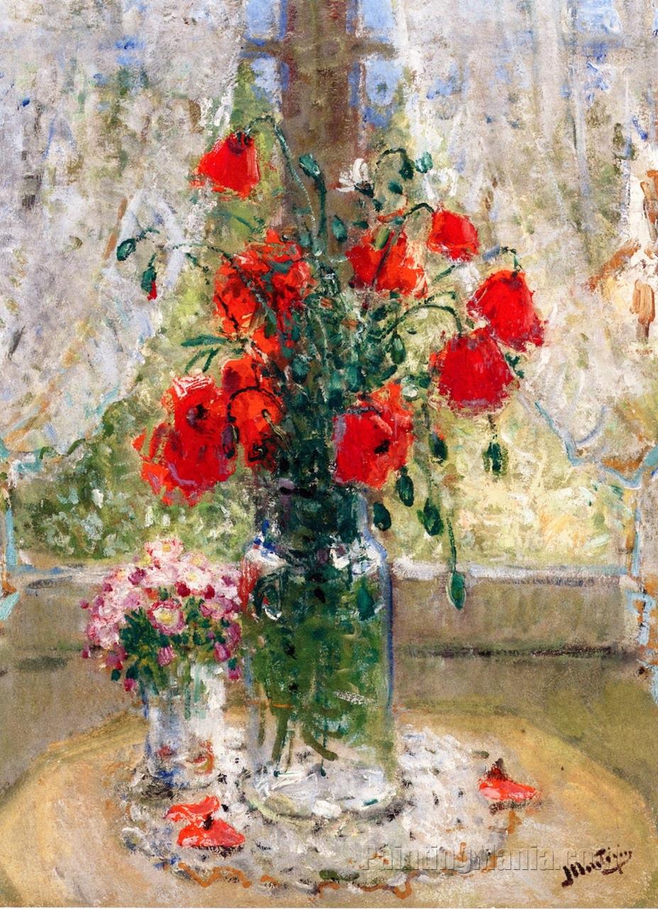 Poppies and Daisies in front of the Window
