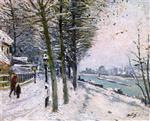 Promenade by the River in the Snow