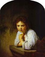 A Young Girl Leaning on a Window Sill