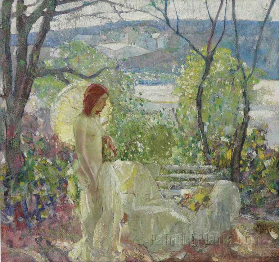 Girl with Parasol in a Landscape
