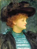 Portrait of a lady in a turquoise dress and black coat and hat