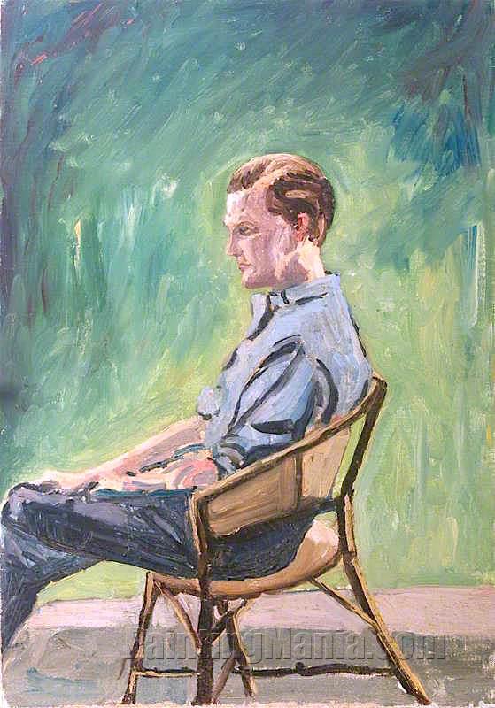 Randolph Churchill, Seated in a Garden Chair