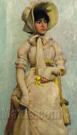 Standing Lady Wearing a Bonnet