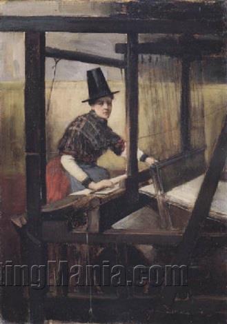 The Weaver - A Welsh Girl at a Loom