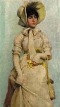 Standing Lady Wearing a Bonnet
