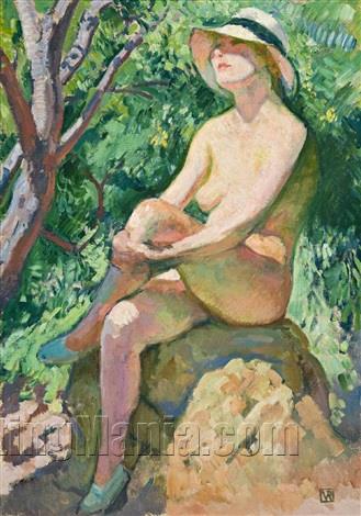 Nude with Crossed Legs in a Panama Hat