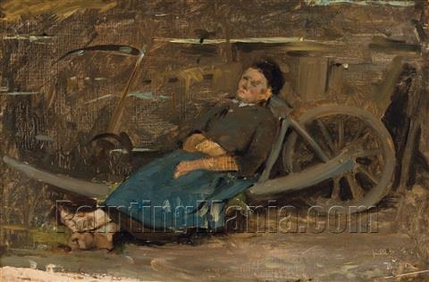 Woman Lying on a Wheelbarrow