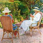 Maria and Elizabeth van Rysselberghe Knitting in the Garden