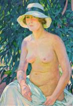 Nude in Panama Hat. Facing Front