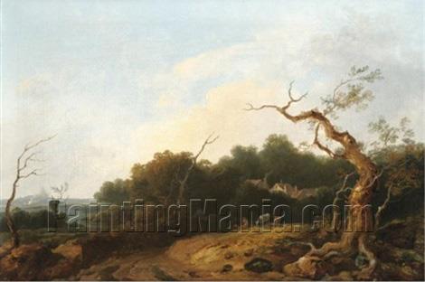 A Drover with His Cattle in a Landscape, an Estuary Beyond