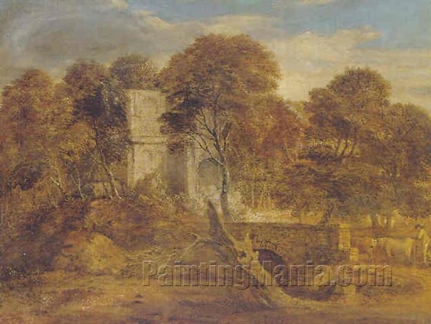 Landscape with a Figure and Cattle Crossing a Bridge