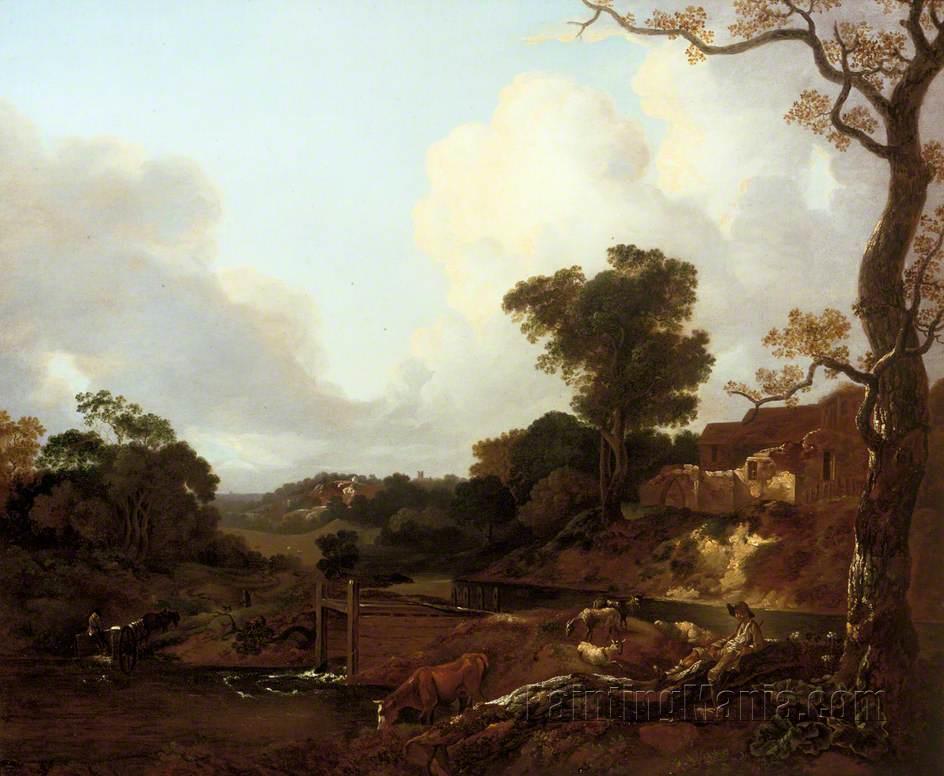 Landscape with a Peasant Reclining by a Weir