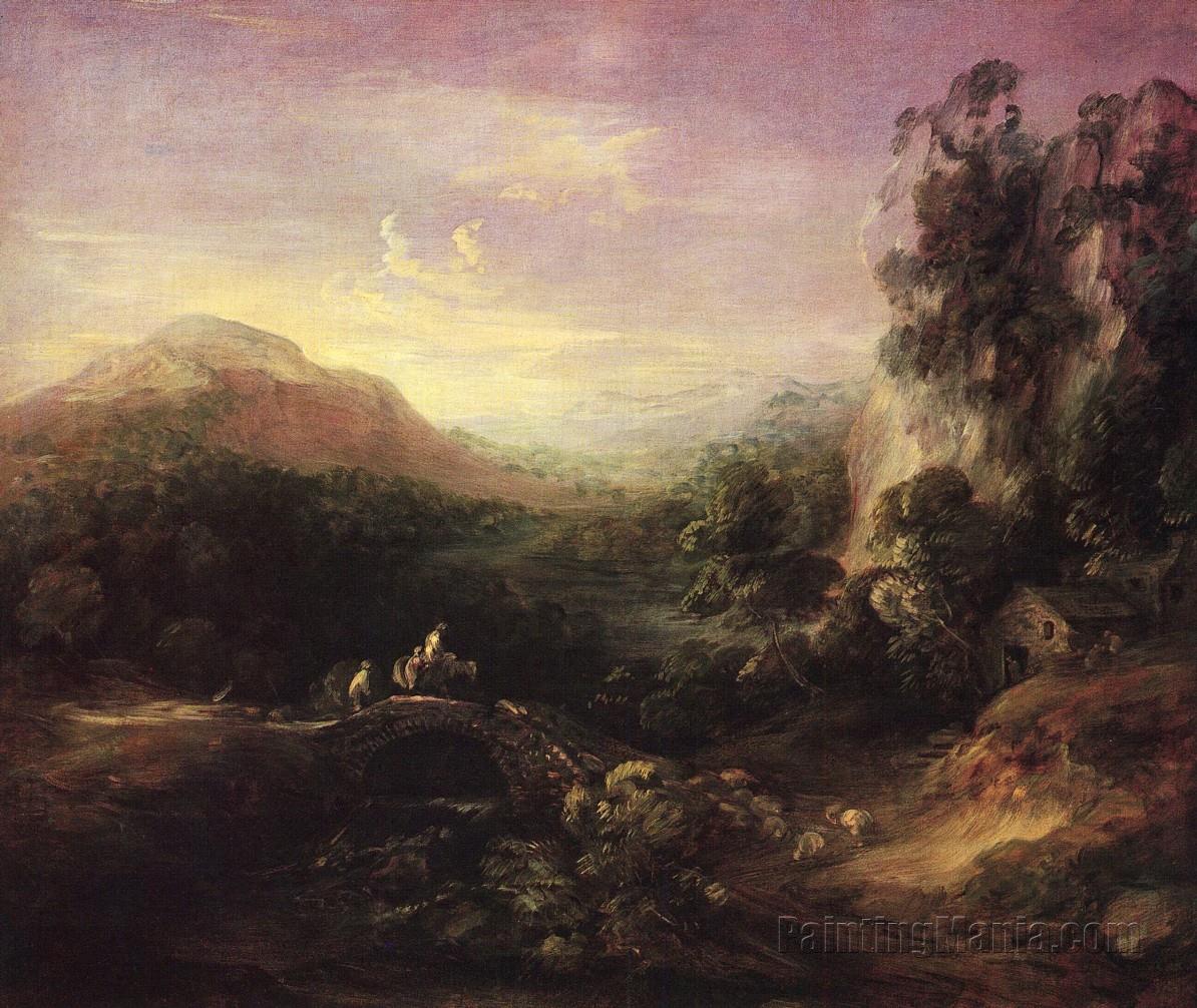 Mountain Landscape with Peasants Crossing a Bridge