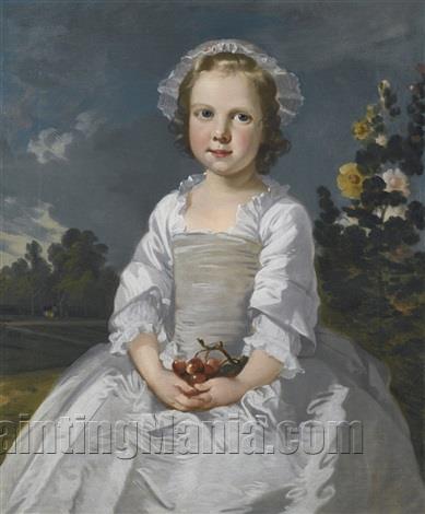 Portrait of a Girl with Cherries, Sitting in a Landscape