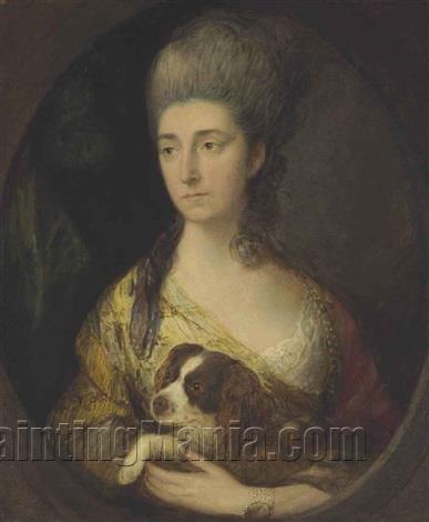 Portrait of lady Frederick Campbell (Countess Ferrers) with a spaniel
