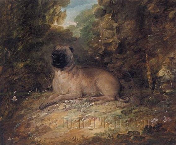 Portrait of a Pug Belonging to Jonathan Spilsbury, in a Landscape