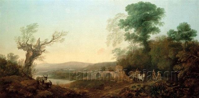 A River Landscape with Travellers Resting on the Edge of a Wood