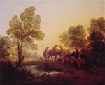 Evening Landscape - Peasants and Mounted Figures