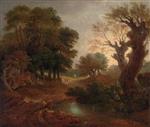 A Wooded Landscape with a Pond and a Figure on a Path