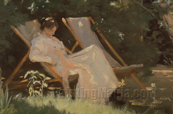 The Artist's Wife Sitting in a Garden Chair at Skagen