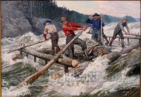 Logging Scene with Five Men