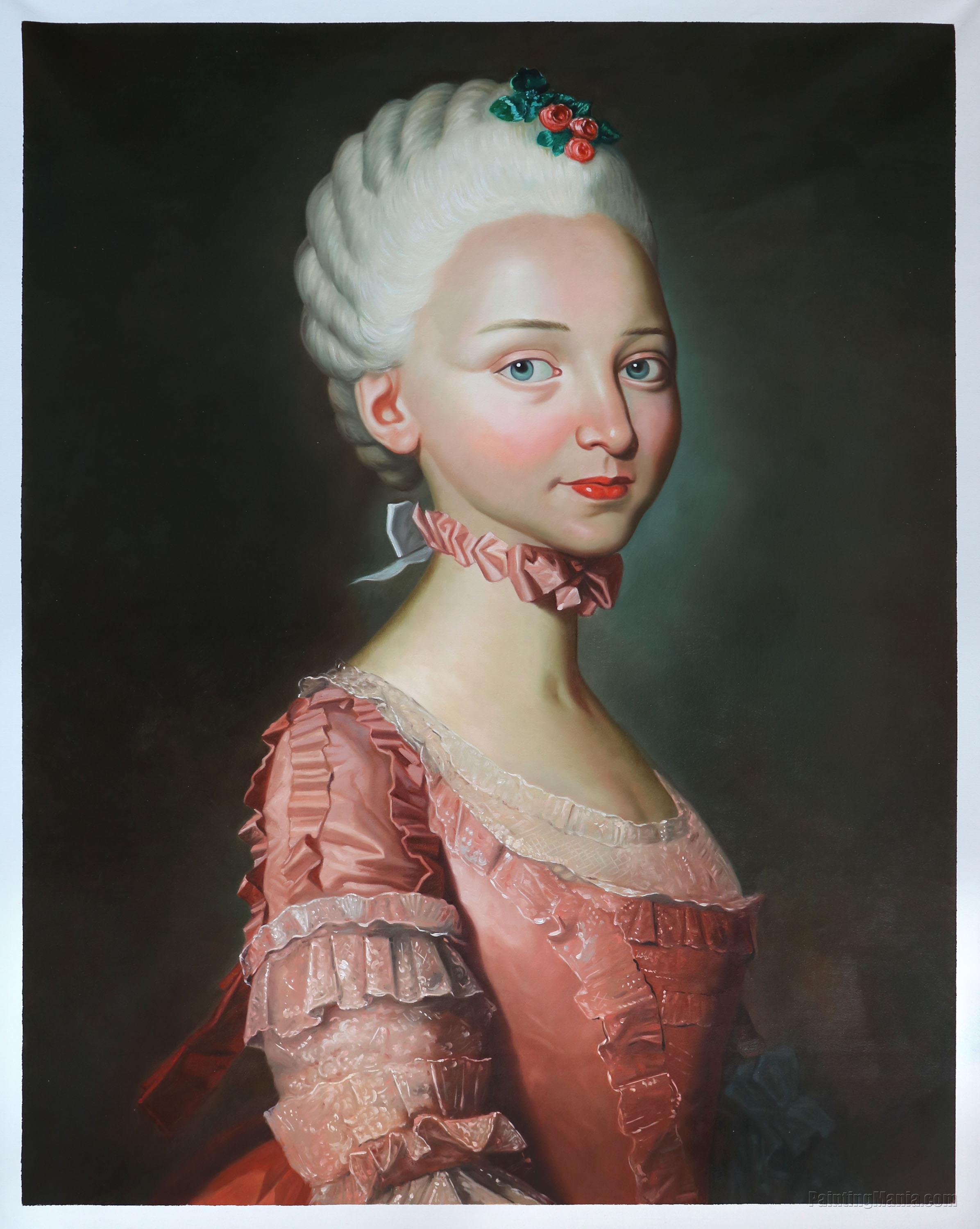 Portrait of an Elegant Young Lady in a Pink Dress by Simon-Bernard Lenoir