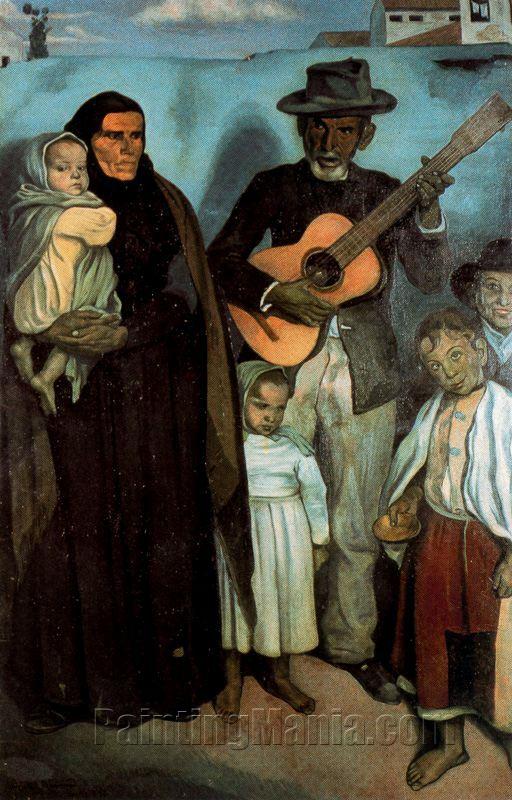 Spanish street musician and his family