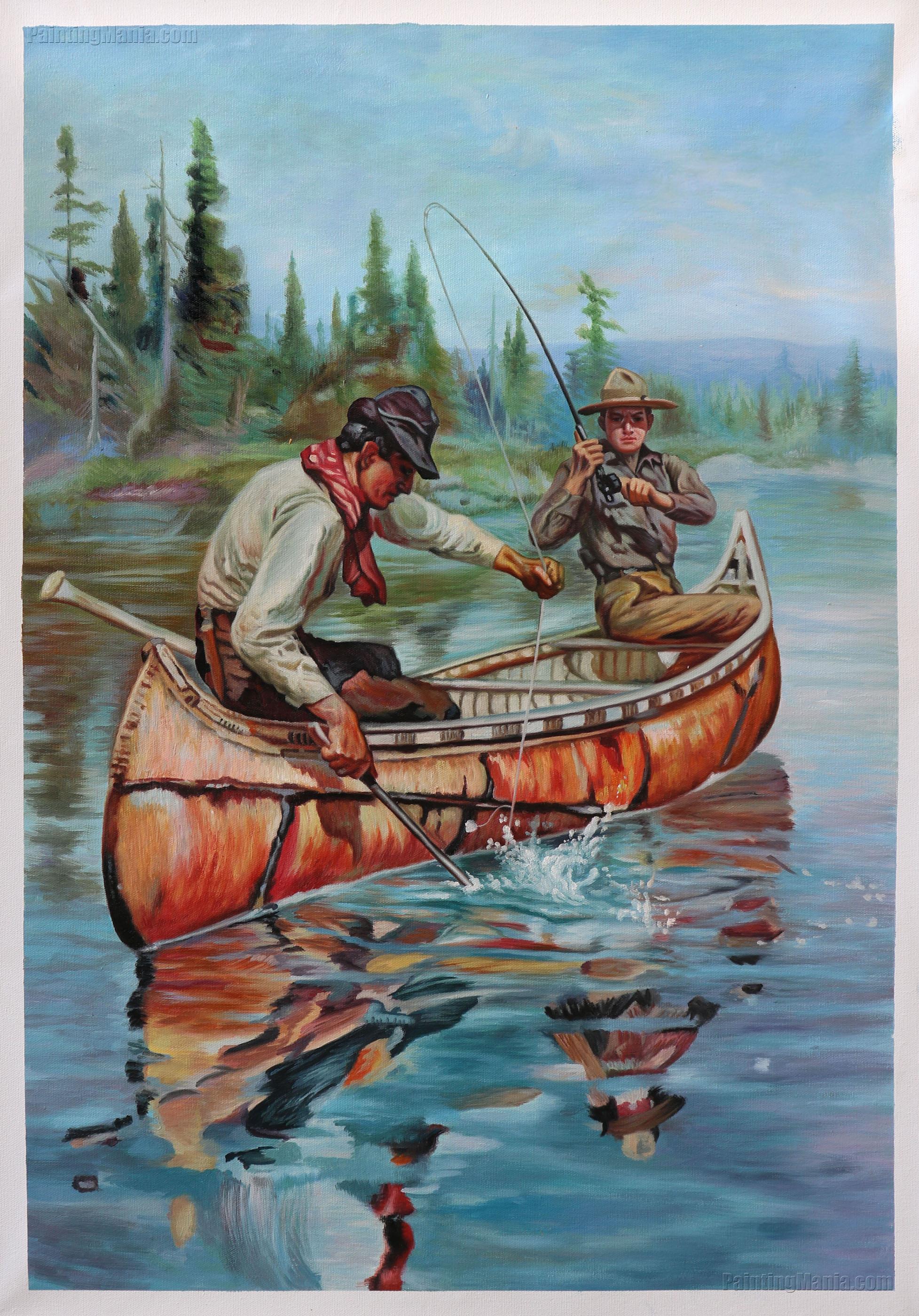 Two Fishermen in a Birch Canoe