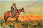 Cowboy Rancher on Horse, Cattle