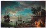 Seaport by Moonlight by Claude Joseph Vernet