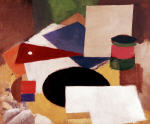 Still Life, Square on a White Background with a Black Disc