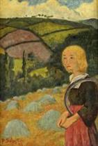 Young Breton Girl and Haystacks