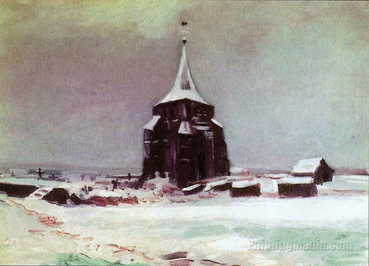 The Old Cemetery Tower in Nuenen in the Snow Storm