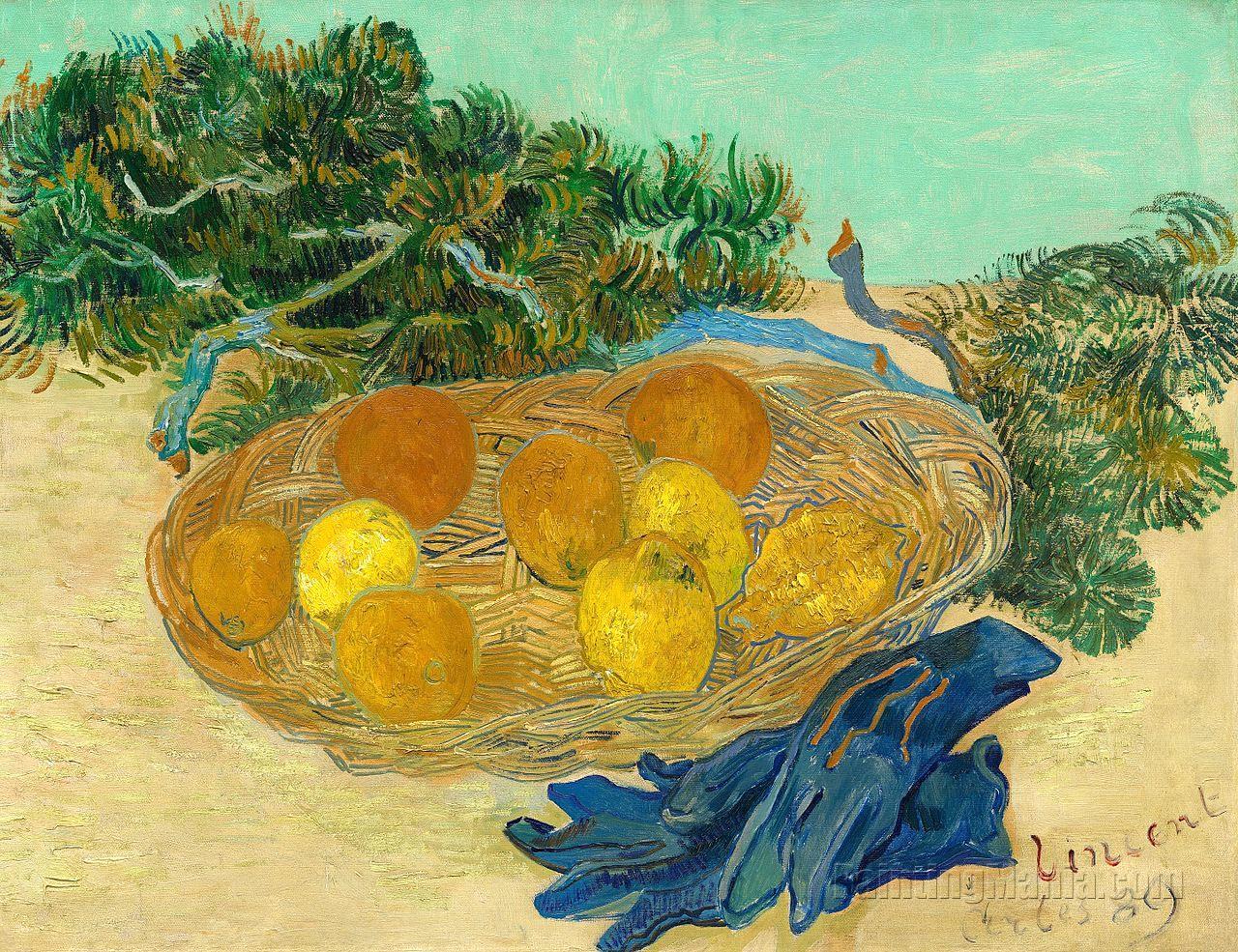 Still Life With Oranges And Lemons With Blue Gloves Vincent Van Gogh Paintings