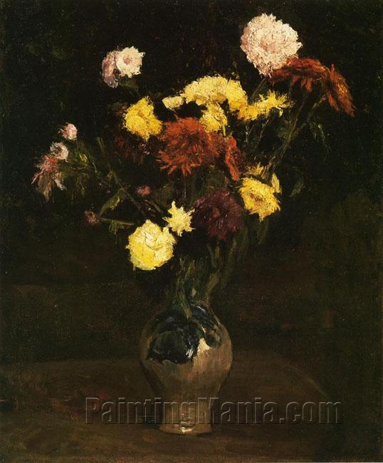 Vase with Carnations and Zinnias