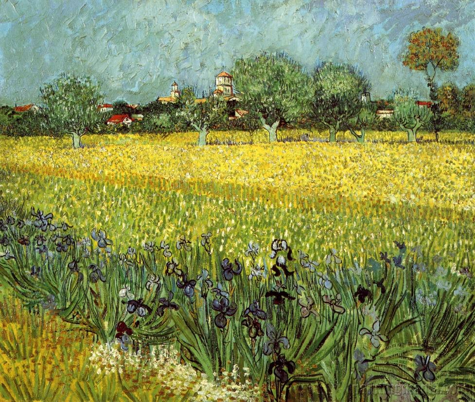 View of Arles with Irises in the Foreground