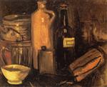 Still Life with Earthenware. Glass of Beer and Bottles