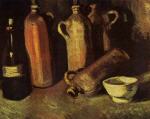 Still Life with Four Stone Bottles. Flask and White Cup