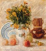 Vase with Flowers. Coffeepot and Fruit
