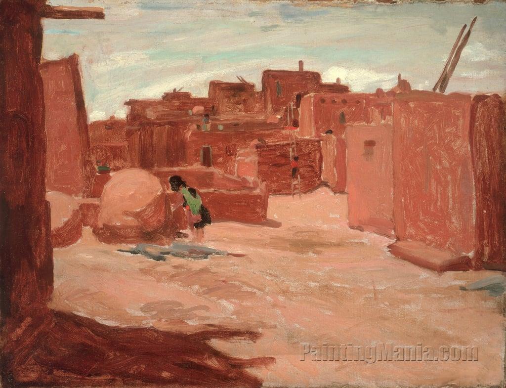 Adobe Village (Pueblo Scene with Figure)