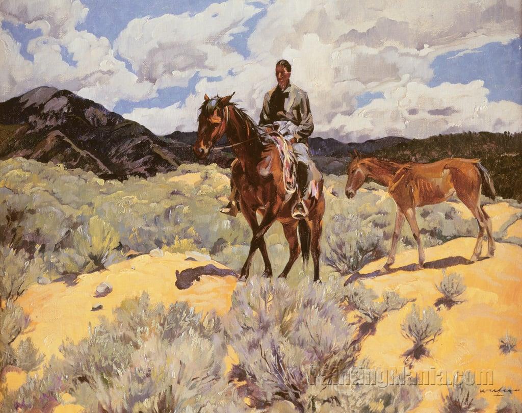 Indian on Horseback with Colt