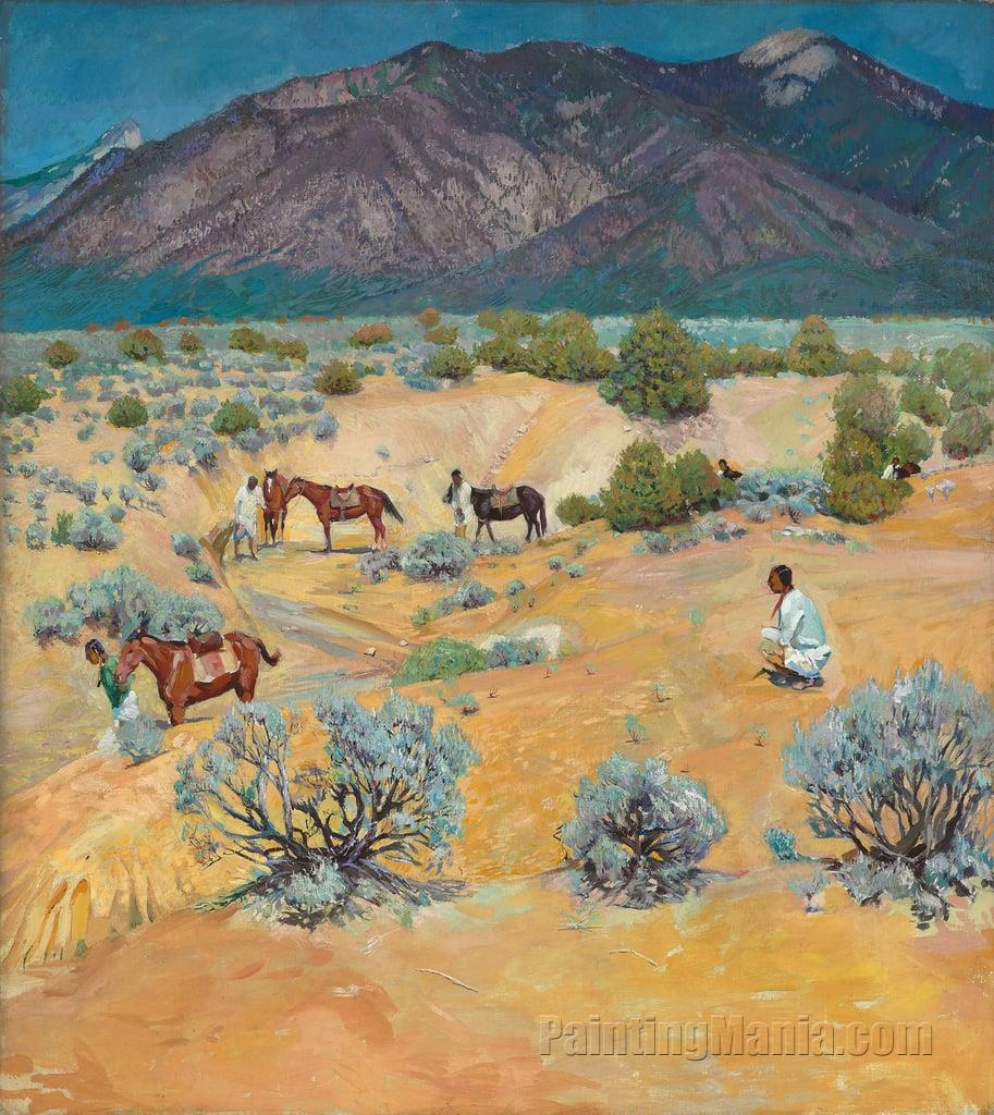 Taos Landscape with Indians